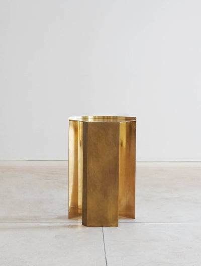 Brass patina and mirror finish side table